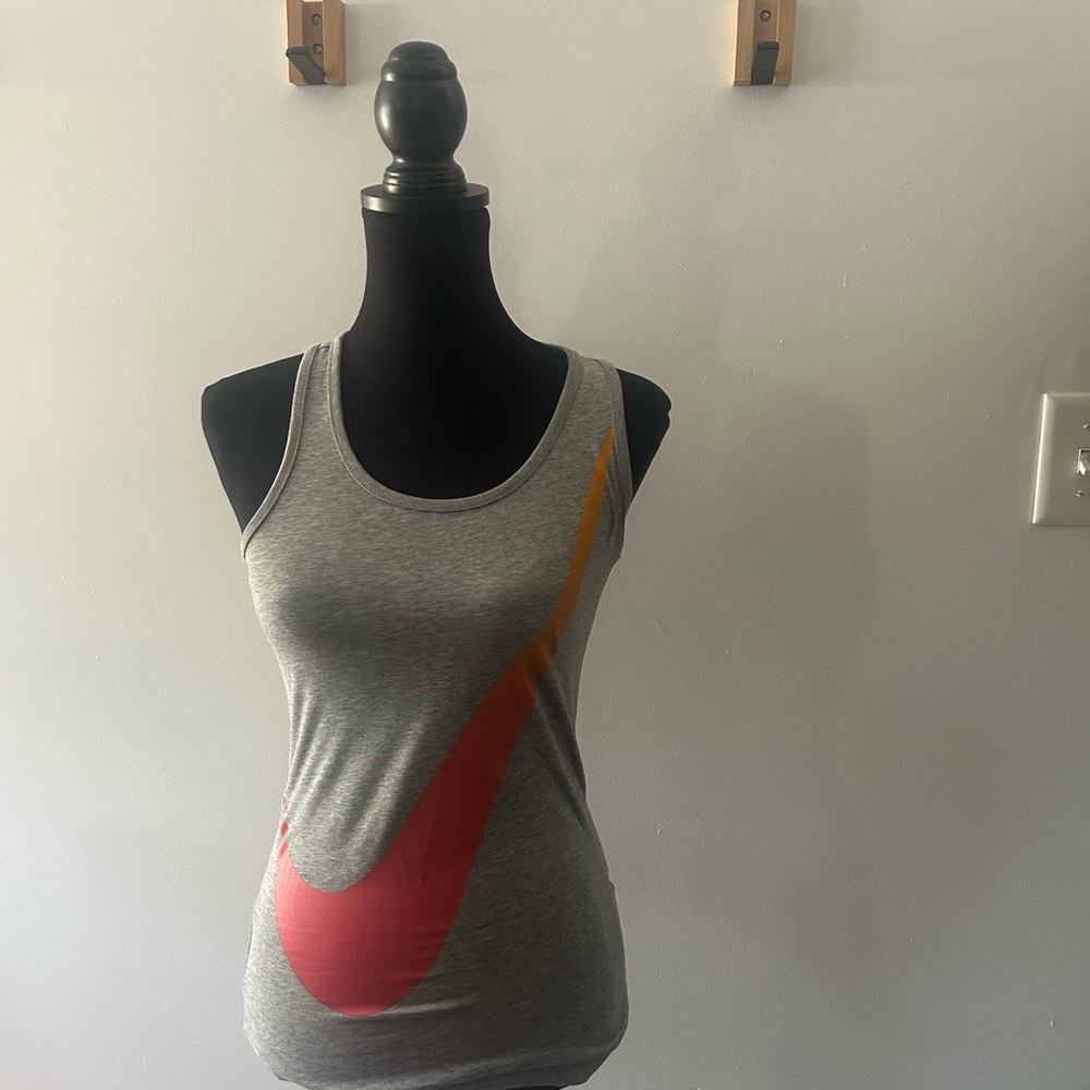 Nike Gray Fitted Sleeveless Tank Top with Red Logo